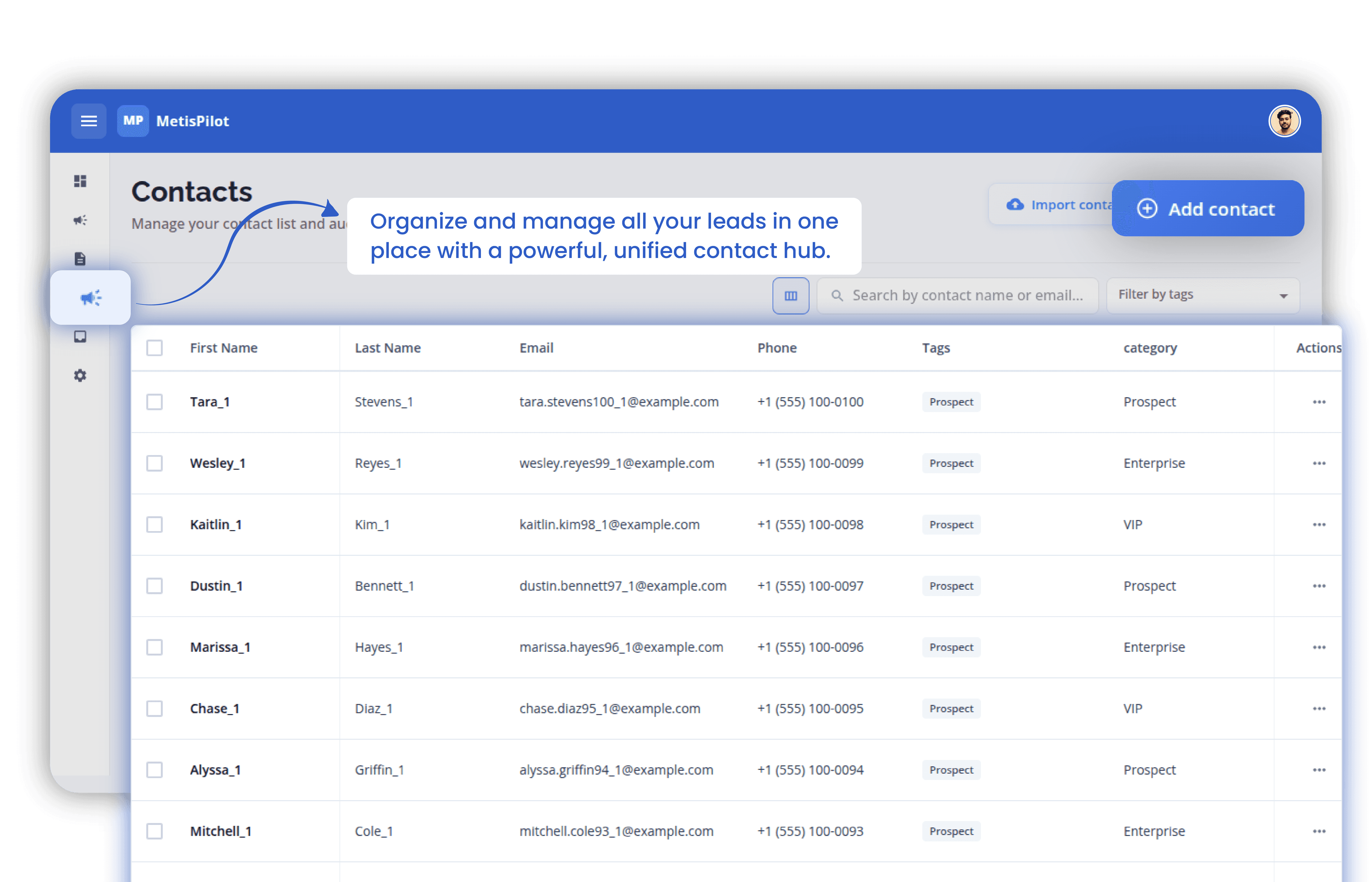 Unlimited contacts + custom fields preview